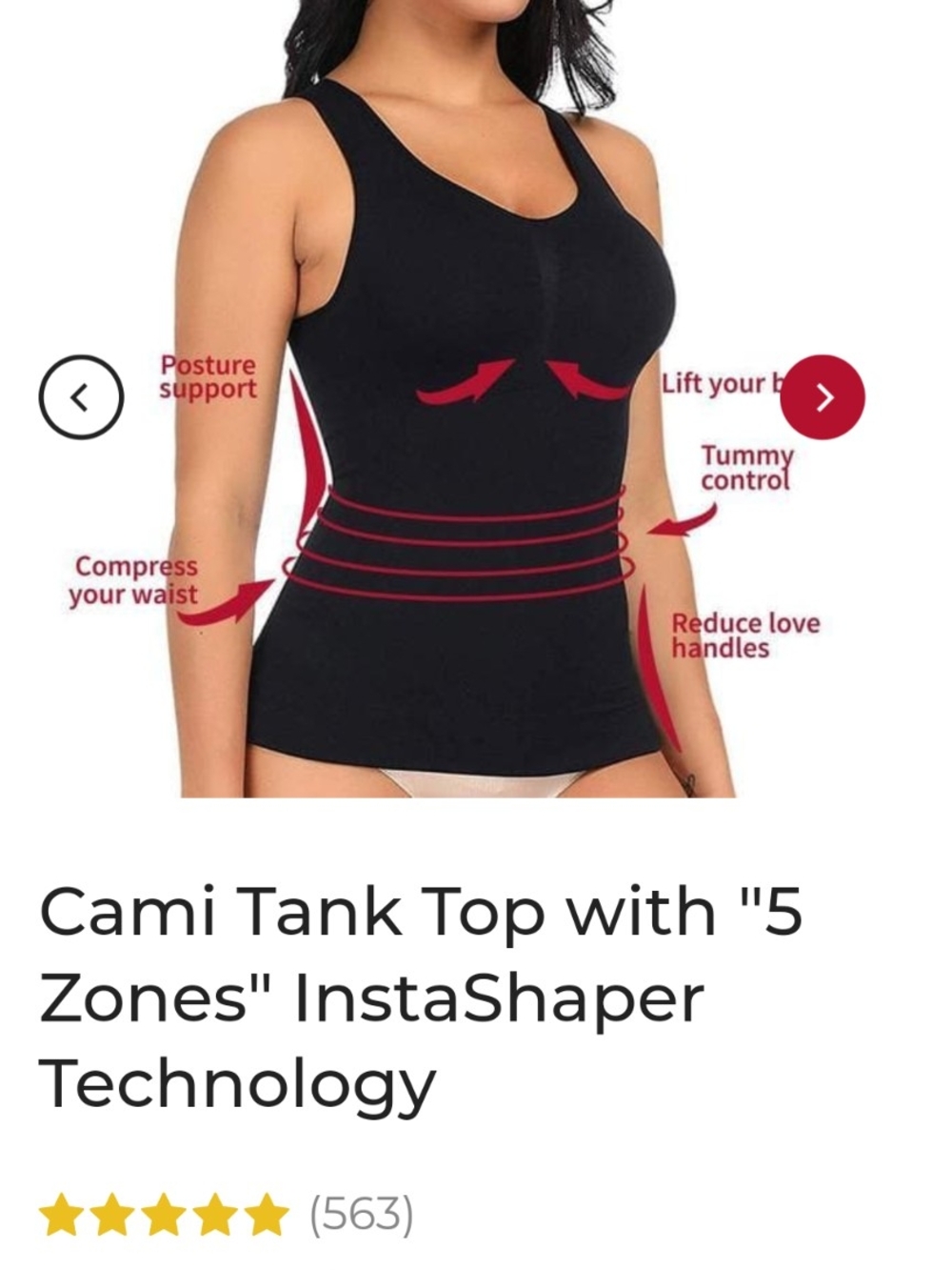 Woman Ocean Cami Tank Top Shapewear – Black